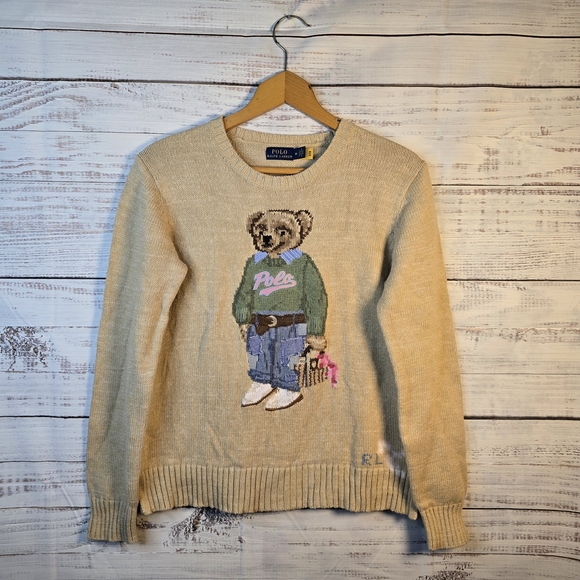 Polo Ralph Lauren Sweaters - Polo Ralph Lauren Bear Sweater Medium Beige Preppy Knit Iconic Teddy